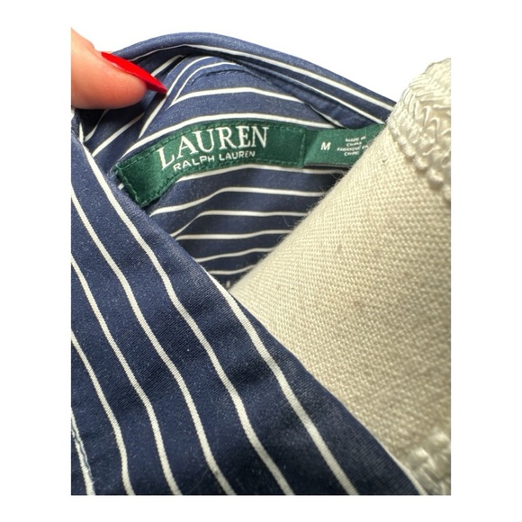 Lauren Ralph Lauren LRL Oversized Striped Button Down LS Shirt M Blue Preppy - Picture 3 of 4
